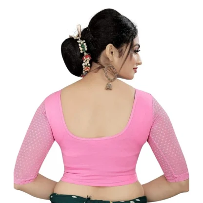 Women's 3/4 th Sleeve Cotton Lycra Readymade Blouse (Baby Pink, Free Size) - Image 3