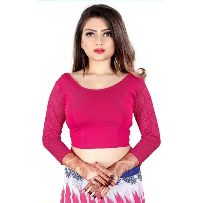 Women's 3/4 th Sleeve Cotton Lycra Readymade Blouse (Pink, Free Size)