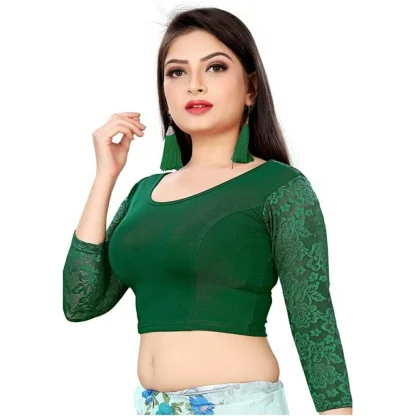 Women's 3/4 th Sleeve Cotton Lycra Readymade Blouse (Green, Free Size) - Image 3