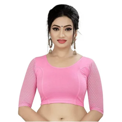 Women's 3/4 th Sleeve Cotton Lycra Readymade Blouse (Baby Pink, Free Size)