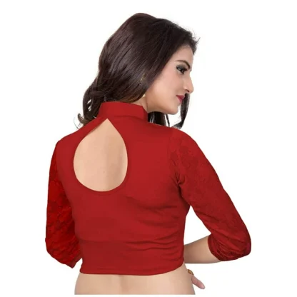 Women's 3/4 th Sleeve Cotton Lycra Readymade Blouse (Maroon, Free Size) - Image 3