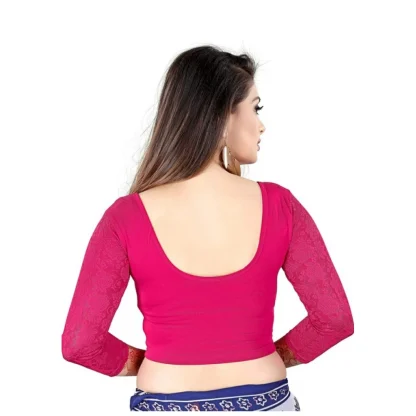 Women's 3/4 th Sleeve Cotton Lycra Readymade Blouse (Pink, Free Size) - Image 4