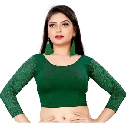 Women's 3/4 th Sleeve Cotton Lycra Readymade Blouse (Green, Free Size)