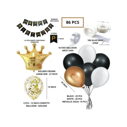 Black Gold Birthday Party Decoration Set Of Banner And Balloons (Multicolor) - Image 3