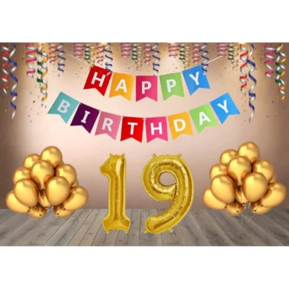 19Th Happy Birthday Decoration Combo With Multi Color Banner (Multicolor)