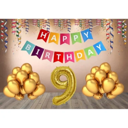 9Th Happy Birthday Decoration Combo With Multi Color Banner (Multicolor)