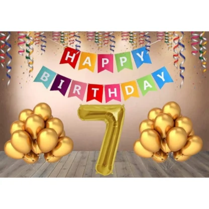 7Th Happy Birthday Decoration Combo With Multi Color Banner (Multicolor)