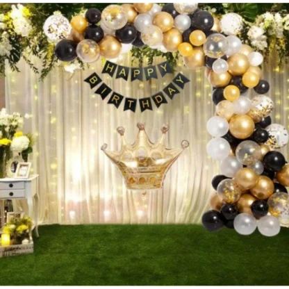 Black Gold Birthday Party Decoration Set Of Banner And Balloons (Multicolor)