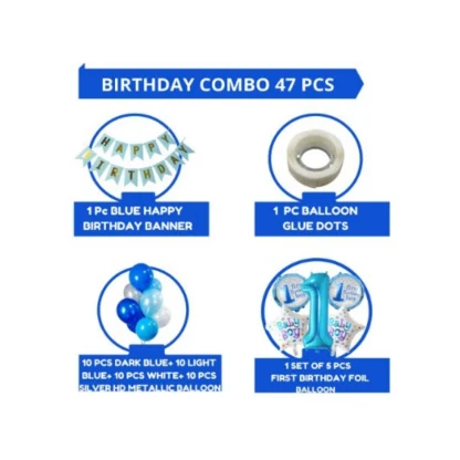 1St Birthday Baby Boytheme Decorations Kit Combo (Blue) - Image 2