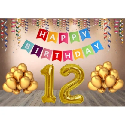 12Th Happy Birthday Decoration Combo With Multi Color Banner (Multicolor)