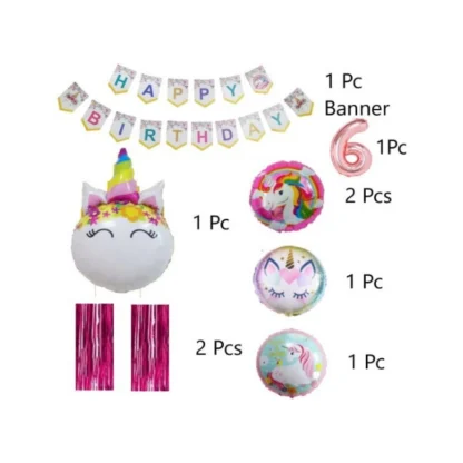 6Th Happy Birthday Decoration Combo With Unicorn Foil Balloon (Pink) - Image 2