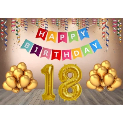 18Th Happy Birthday Decoration Combo With Multi Color Banner (Multicolor)