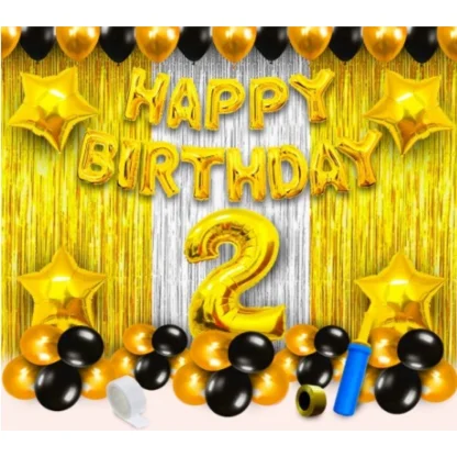 2Nd Birthday Golden Theme Decoration Items (Multicolor)