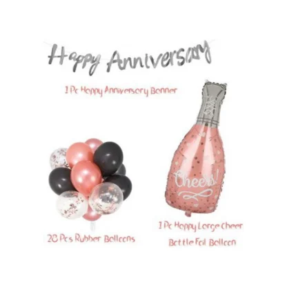 Happy Anniversary Decoration Set Cheer Bottle And Foil Balloons (Rose Gold) - Image 2