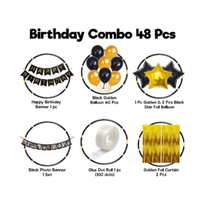 Happy Birthday Decoration Combo Of Curtain And Metallic And Foil Balloons (Multicolor) - Image 2