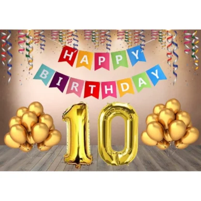 10Th Happy Birthday Decoration Combo With Multi Color Banner (Multicolor)