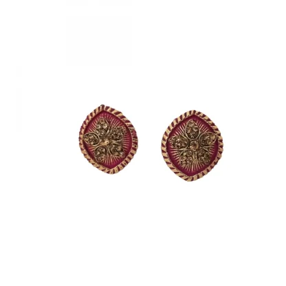 Women's Alloy Ceramic Stone And Designer Work Gold Plated Stud (Pink)