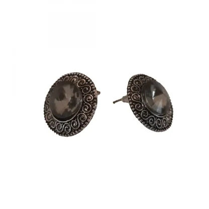 Women's Alloy Metal Stud Stone And Mirror Work Gold Plated Stud (Greay)