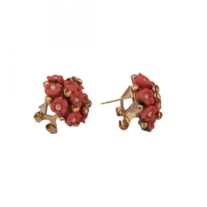 Women's Metal White Ceramic And Stones Gold Plated Stud (Peach) - Image 2