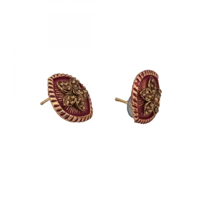 Women's Alloy Ceramic Stone And Designer Work Gold Plated Stud (Pink) - Image 2