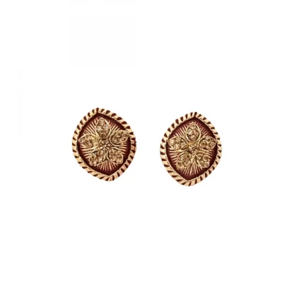 Women's Alloy Ceramic Stone And Designer Work Gold Plated Stud (Red)