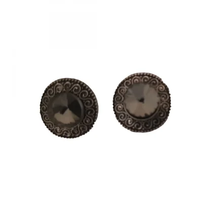 Women's Alloy Metal Stud Stone And Mirror Work Gold Plated Stud (Greay) - Image 2