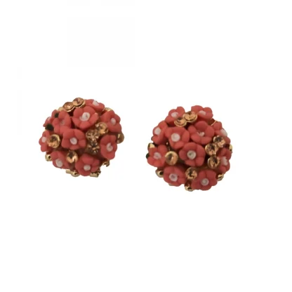 Women's Metal White Ceramic And Stones Gold Plated Stud (Peach)