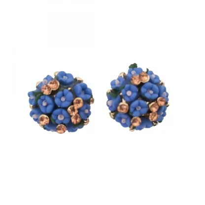 Women's Metal White Ceramic And Stones Gold Plated Stud (Blue)