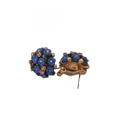 Women's Metal White Ceramic And Stones Gold Plated Stud (Blue) - Image 2