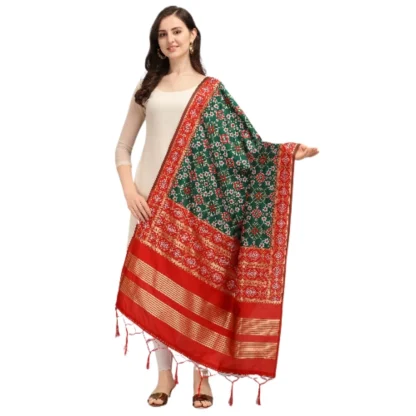 Women's Silk Pure weaving Work Duppatta (Green, Length: 2-2.3 Mtrs) - Image 2