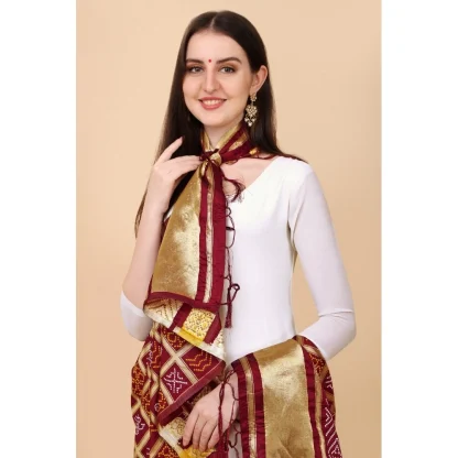 Women's Silk Pure weaving Work Duppatta (Maroon, Length: 2-2.3 Mtrs) - Image 2