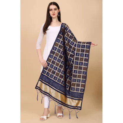 Women's Silk Pure weaving Work Duppatta (Navy Blue, Length: 2-2.3 Mtrs) - Image 3