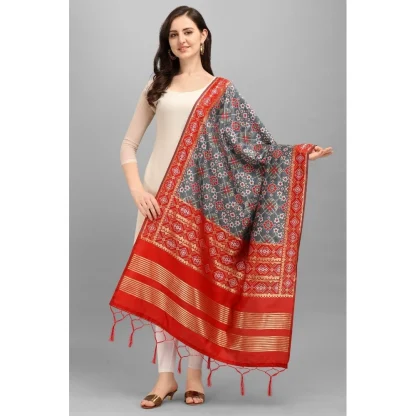 Women's Silk Pure weaving Work Duppatta (Grey, Length: 2-2.3 Mtrs) - Image 2