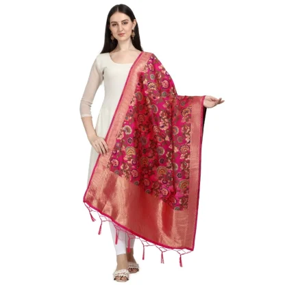 Women's Silk Pure Zari weaving Duppatta (red, Length: 2-2.3 Mtrs) - Image 2