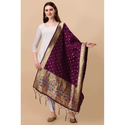 Women's Silk Pure Zari weaving Duppatta (Purple, Length: 2-2.3 Mtrs) - Image 2