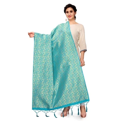 Women's Silk Pure weaving Work Duppatta (Light Blue, Length: 2-2.3 Mtrs) - Image 2