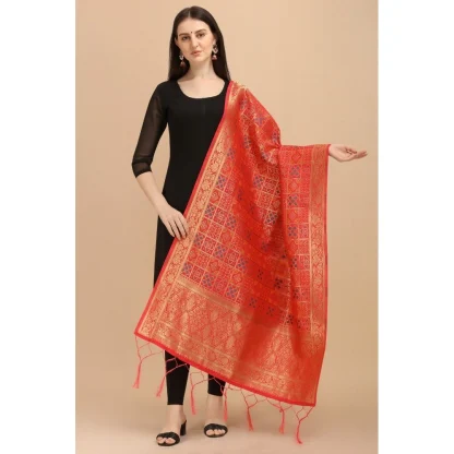 Women's Silk Pure weaving Work Duppatta (Red, Length: 2-2.3 Mtrs) - Image 2