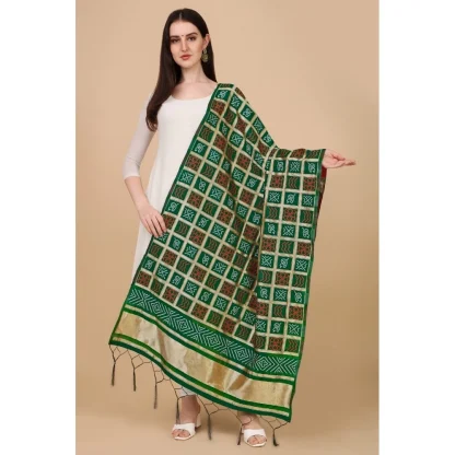 Women's Silk Pure weaving Work Duppatta (Green, Length: 2-2.3 Mtrs) - Image 3