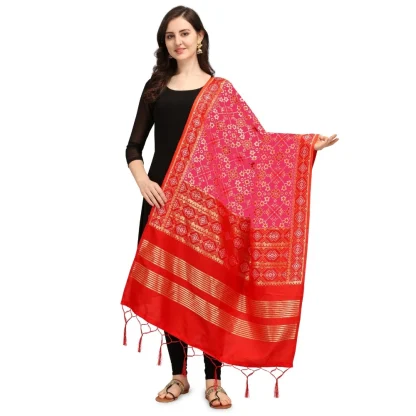 Women's Silk Pure weaving Work Duppatta (Pink, Length: 2-2.3 Mtrs) - Image 2