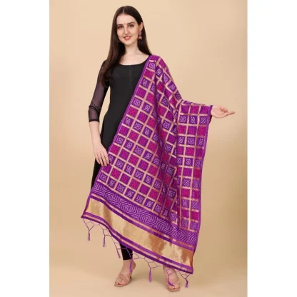 Women's Silk Pure weaving Work Duppatta (Purple, Length: 2-2.3 Mtrs) - Image 3