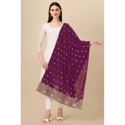 Women's Silk Pure Zari weaving Duppatta (Purple, Length: 2-2.3 Mtrs) - Image 2