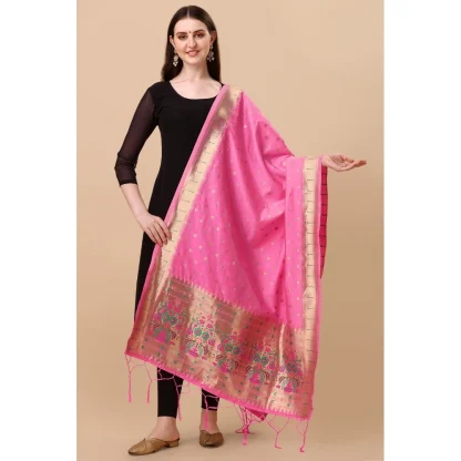 Women's Silk Pure Zari weaving Duppatta (Light Pink, Length: 2-2.3 Mtrs) - Image 2