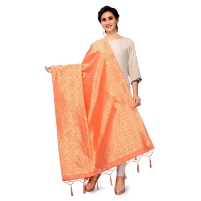 Women's Silk Pure weaving Work Duppatta (Orange, Length: 2-2.3 Mtrs) - Image 2