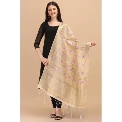 Women's Silk Pure weaving Work Duppatta (Off White, Length: 2-2.3 Mtrs) - Image 2