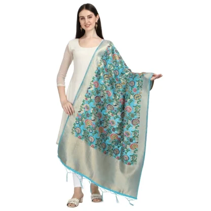 Women's Silk Pure Zari weaving Duppatta (Light Blue, Length: 2-2.3 Mtrs) - Image 2