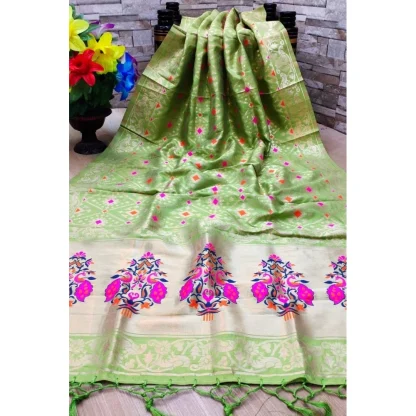 Women's Silk Pure Zari weaving Duppatta (Light Green, Length: 2-2.3 Mtrs) - Image 2