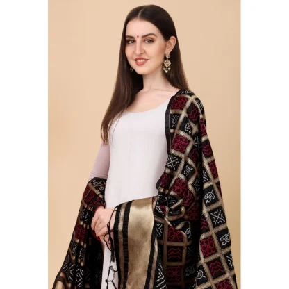 Women's Silk Pure weaving Work Duppatta (Black, Length: 2-2.3 Mtrs) - Image 2