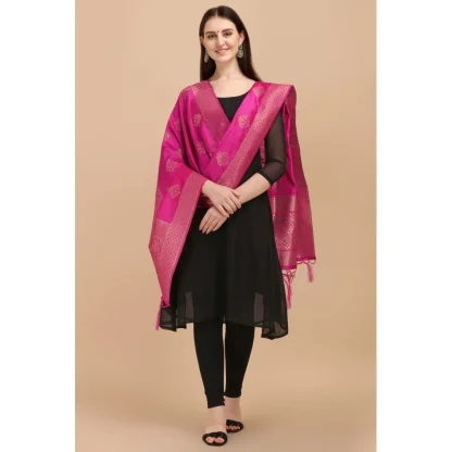 Women's Silk Pure Zari weaving Duppatta (Pink, Length: 2-2.3 Mtrs) - Image 2