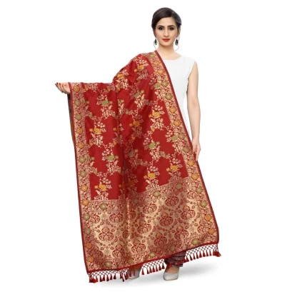 Women's Silk Pure Zari weaving Duppatta (Maroon, Length: 2-2.3 Mtrs) - Image 3