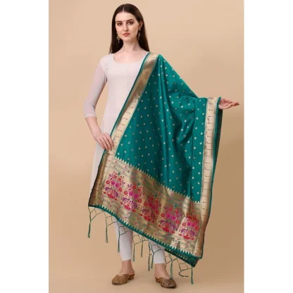 Women's Silk Pure Zari weaving Duppatta (Rama, Length: 2-2.3 Mtrs) - Image 2